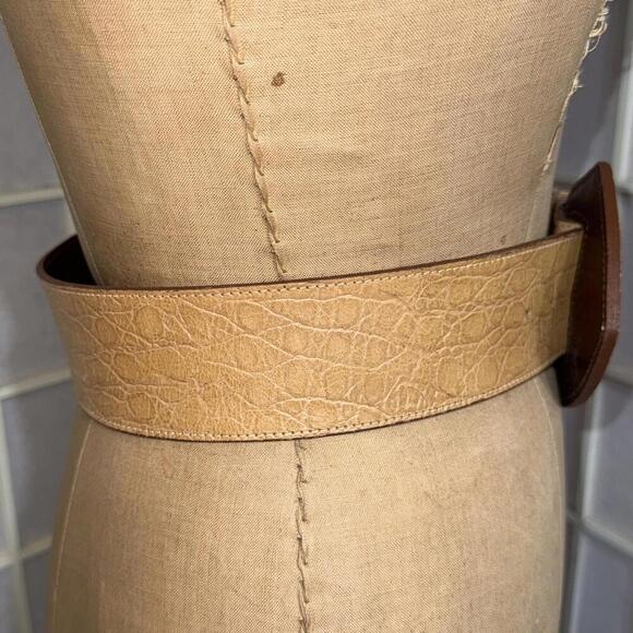 Vintage Sandy Duftler Y2K 90s Tan Leather Chunky Buckle Statement Belt 25-28” XS main image 14